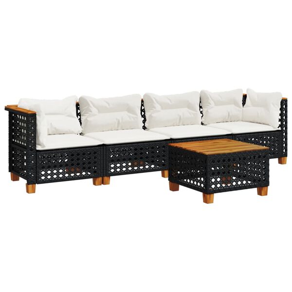 vidaXL 5 Piece Garden Sofa Set with Cushions Black Poly Rattan
