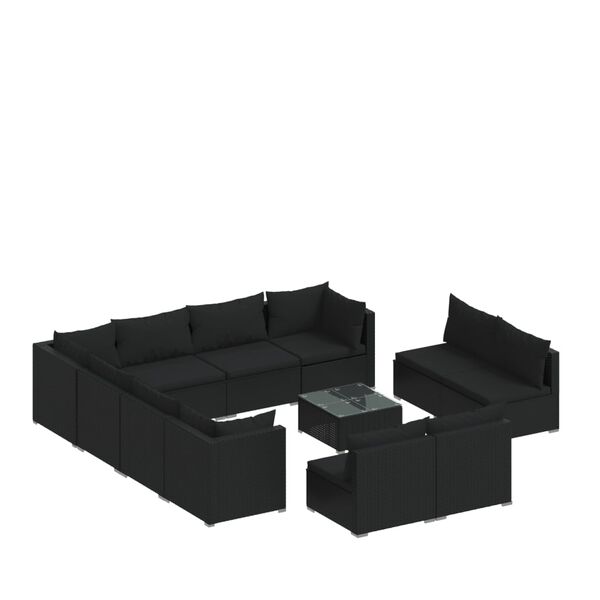 vidaXL 12 Piece Garden Lounge Set with Cushions Black Poly Rattan