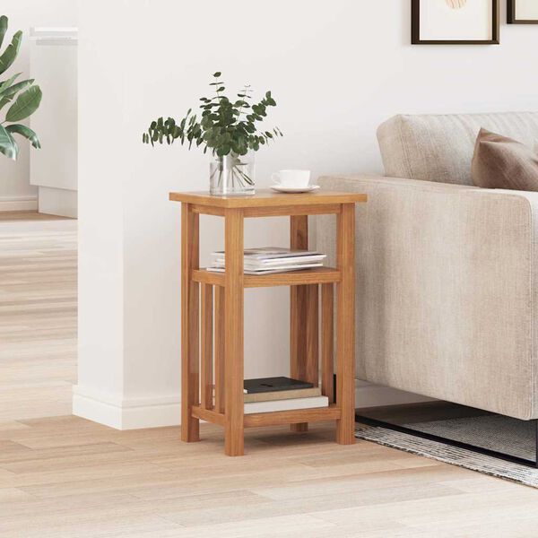 vidaXL End Table with Magazine Shelf 27x35x55 cm Solid Oak Wood