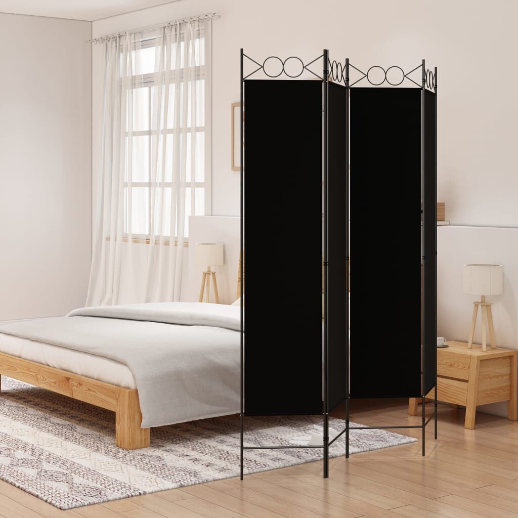 vidaXL 4-Panel Room Divider Black 160x200 cm Fabric