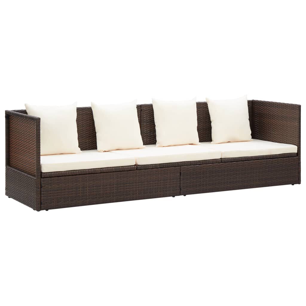 vidaXL Garden Bed with Cushion & Pillows Poly Rattan Brown