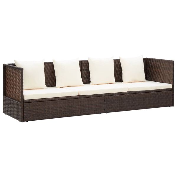 vidaXL Garden Bed with Cushion & Pillows Poly Rattan Brown