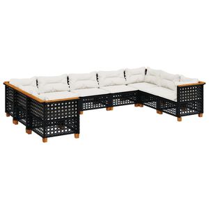 vidaXL 9 Piece Garden Sofa Set with Cushions Black Poly Rattan