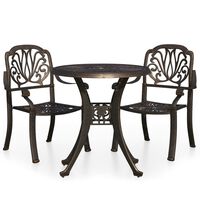 vidaXL 3 Piece Bistro Set Cast Aluminium Bronze, bronze vidaXL 3 Piece Bistro Set Cast Aluminium Bronze