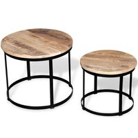 vidaXL Two Piece Coffee Table Set Rough Mango Wood Round 40 cm/50 cm, brown vidaXL Two Piece Coffee Table Set Rough Mango Wood Round 40 cm/50 cm