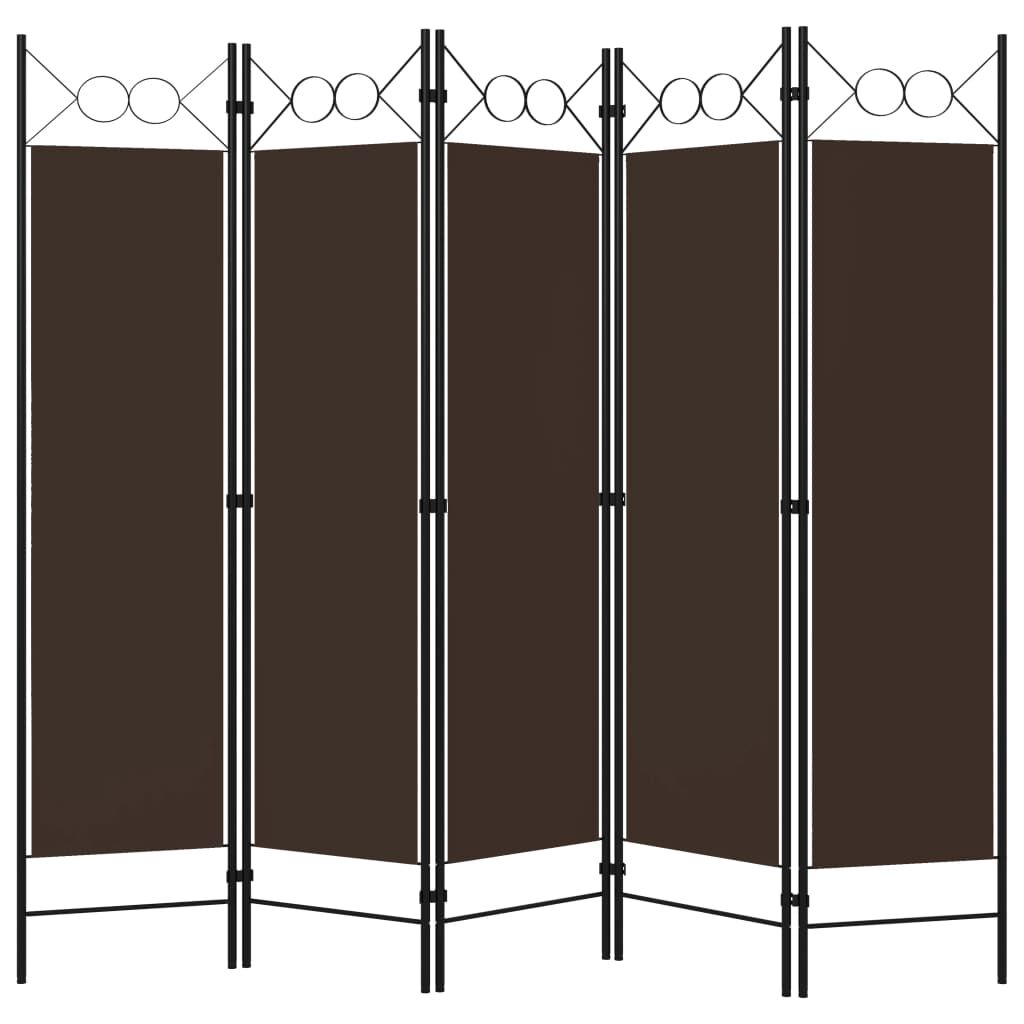 vidaXL 5-Panel Room Divider Brown 200x180 cm