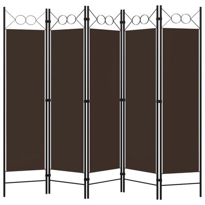 vidaXL 5-Panel Room Divider Brown 200x180 cm, brown vidaXL 5-Panel Room Divider Brown 200x180 cm