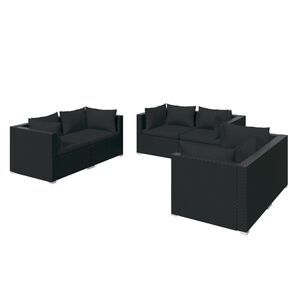 vidaXL 6 Piece Garden Lounge Set with Cushions Poly Rattan Black