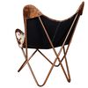 vidaXL Butterfly Chair Brown and White Real Cowhide Leather