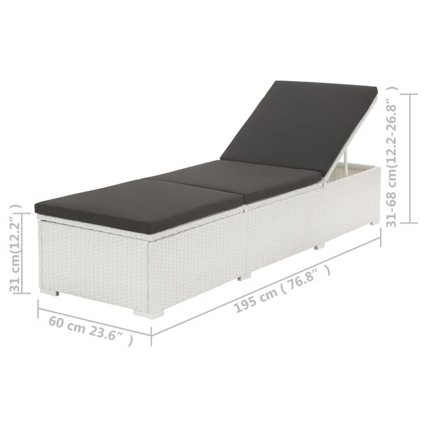 vidaXL Sun Lounger with Cushion Poly Rattan White