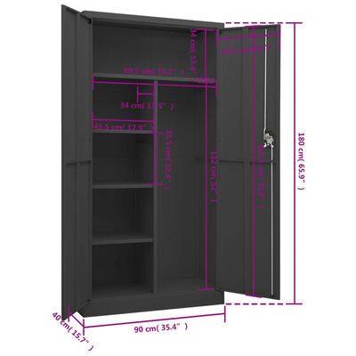 vidaXL Locker Cabinet Anthracite 90x40x180 cm Steel, anthracite vidaXL Locker Cabinet Anthracite 90x40x180 cm Steel