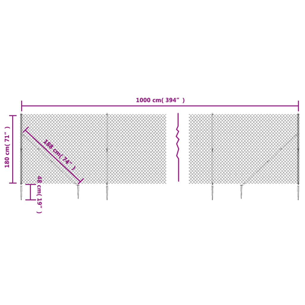vidaXL Chain Link Fence with Spike Anchors Green 1.8x10 m