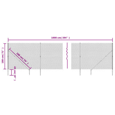 vidaXL Chain Link Fence with Spike Anchors Green 1.8x10 m, green vidaXL Chain Link Fence with Spike Anchors Green 1.8x10 m