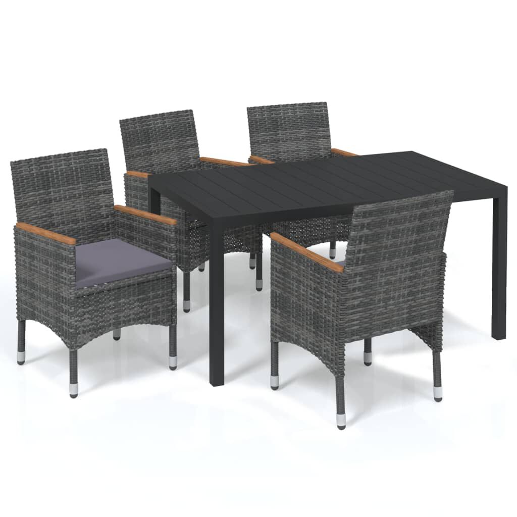 vidaXL 5 Piece Garden Dining Set with Cushions Poly Rattan Grey