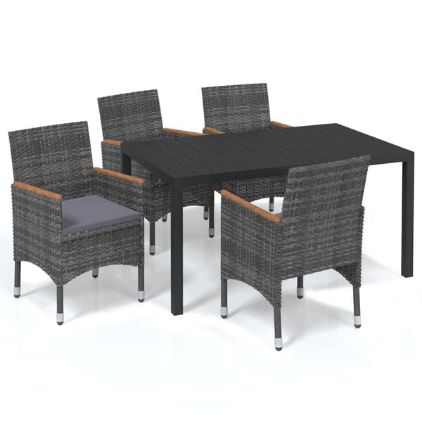 vidaXL 5 Piece Garden Dining Set with Cushions Poly Rattan Grey