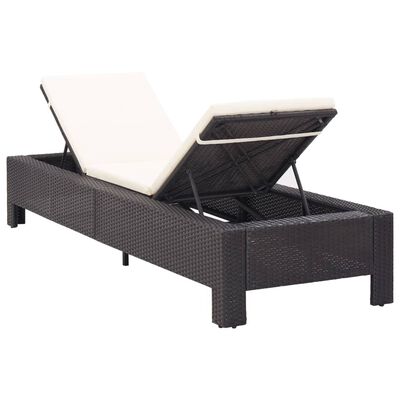 vidaXL Sunbed with Cushion Black Poly Rattan, black and white vidaXL Sunbed with Cushion Black Poly Rattan