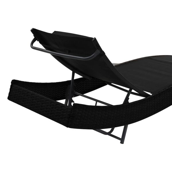vidaXL Sun Loungers 2 pcs with Table Poly Rattan and Textilene Black