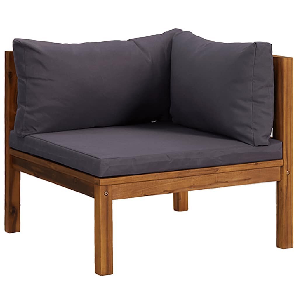 vidaXL Corner Sofas 2 pcs with Dark Grey Cushions Solid Acacia Wood