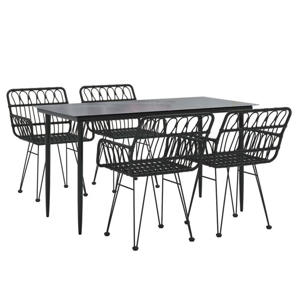 vidaXL 5 Piece Garden Dining Set Black Poly Rattan