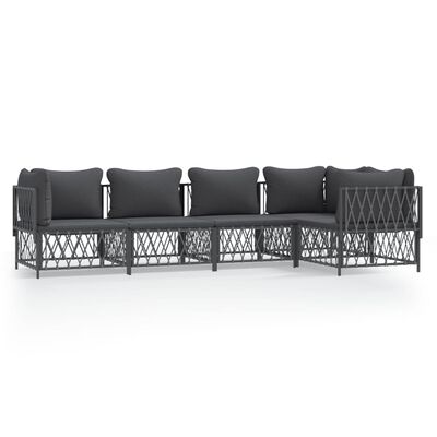 vidaXL 5 Piece Garden Lounge Set with Cushions Anthracite Steel, anthracite vidaXL 5 Piece Garden Lounge Set with Cushions Anthracite Steel