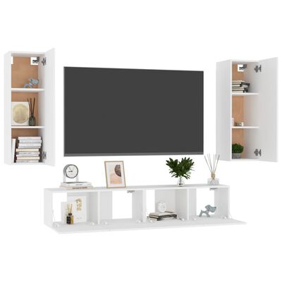 vidaXL 4 Piece TV Cabinet Set White Engineered Wood