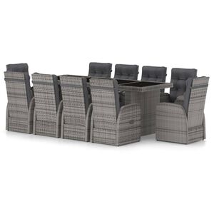vidaXL 11 Piece Outdoor Dining Set with Cushions Poly Rattan Grey