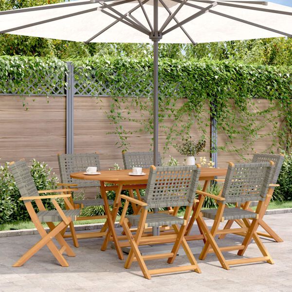 vidaXL 7 Piece Garden Dining Set Grey Poly Rattan and Solid Wood