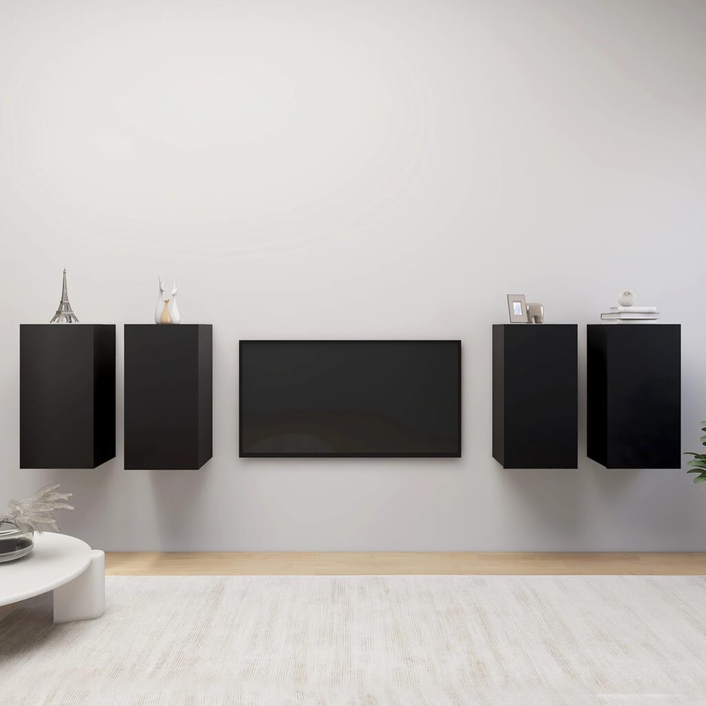 vidaXL TV Cabinets 4 pcs Black 30.5x30x60 cm Engineered Wood
