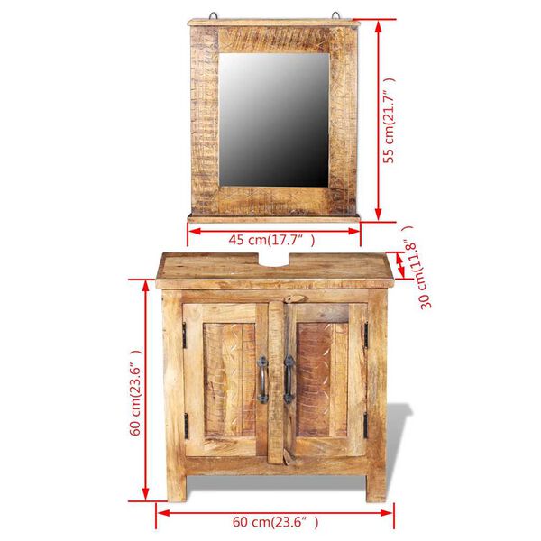 vidaXL Bathroom Vanity Cabinet with Mirror Solid Mango Wood
