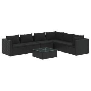 vidaXL 7 Piece Garden Lounge Set with Cushions Poly Rattan Black