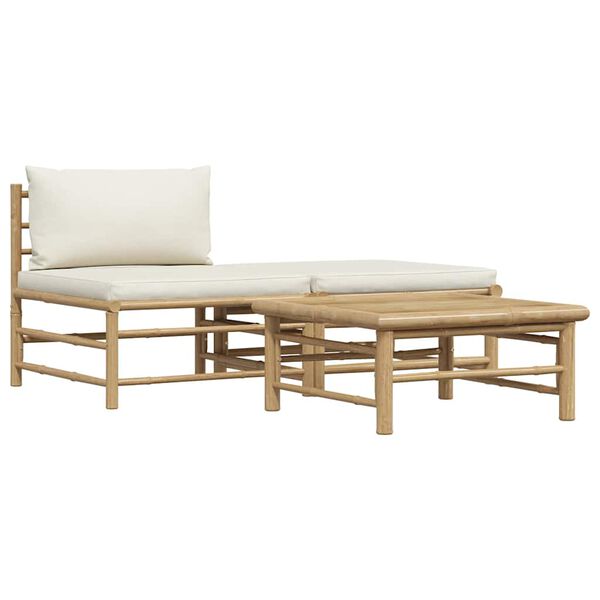 vidaXL 3 Piece Garden Lounge Set with Cream White Cushions Bamboo