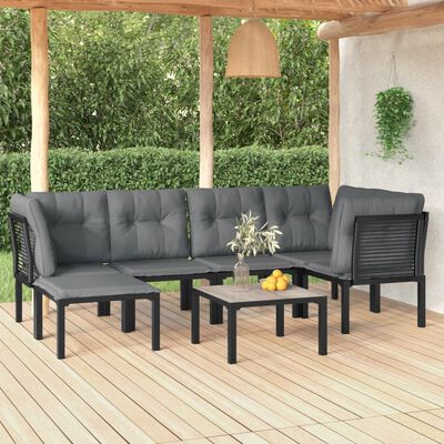 vidaXL 7 Piece Garden Lounge Set Black and Grey Poly Rattan