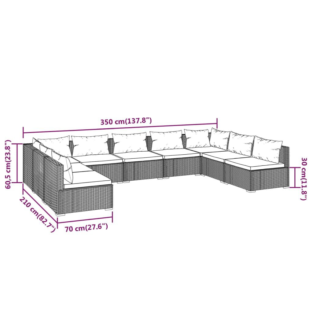 vidaXL 9 Piece Garden Lounge Set with Cushions Poly Rattan Grey