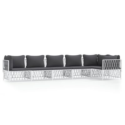 vidaXL 6 Piece Garden Lounge Set with Cushions White Steel, white vidaXL 6 Piece Garden Lounge Set with Cushions White Steel