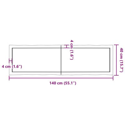 vidaXL Table Top Light Brown 140x40x(2-4)cm Treated Solid Wood Live Edge