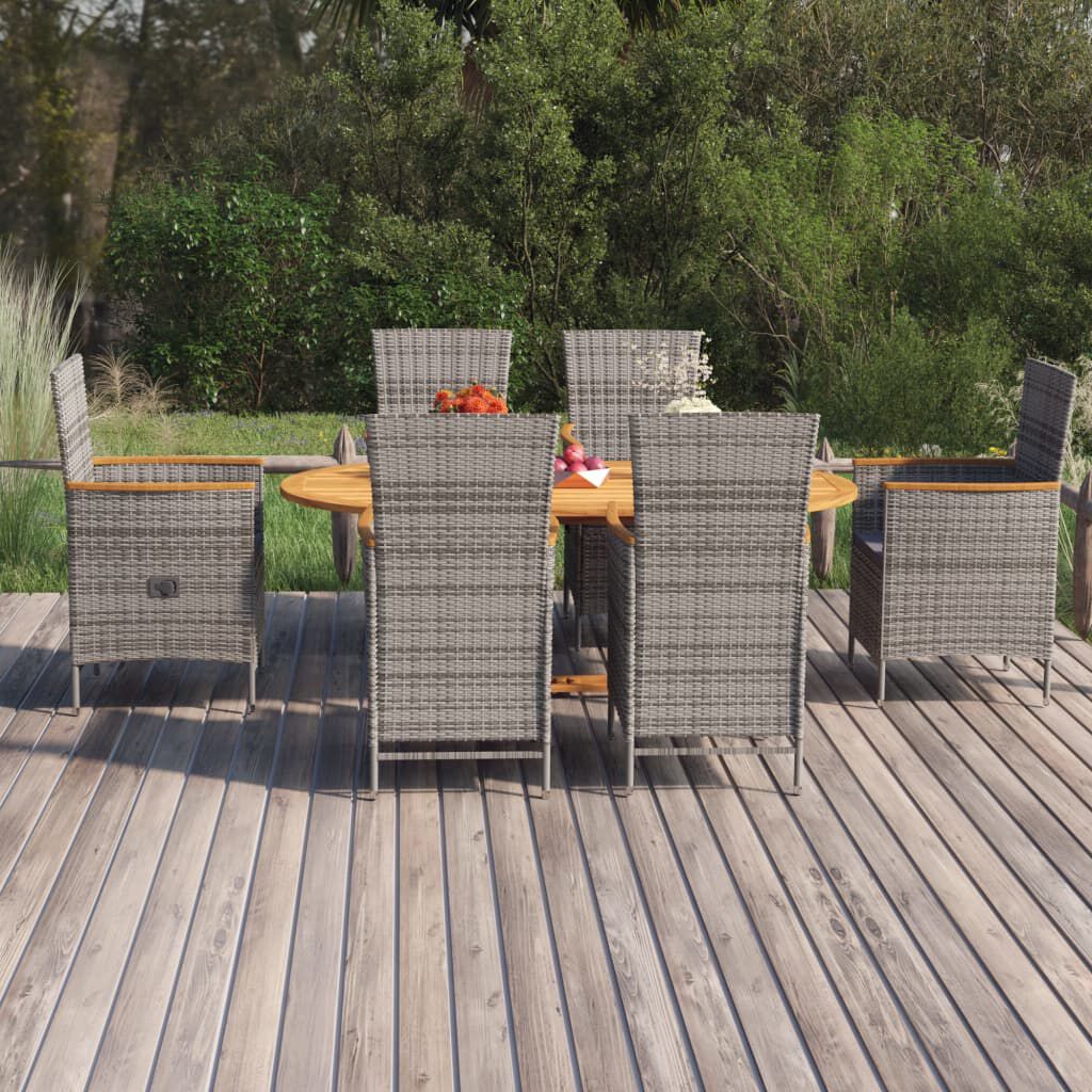vidaXL 7 Piece Garden Dining Set Poly Rattan Grey