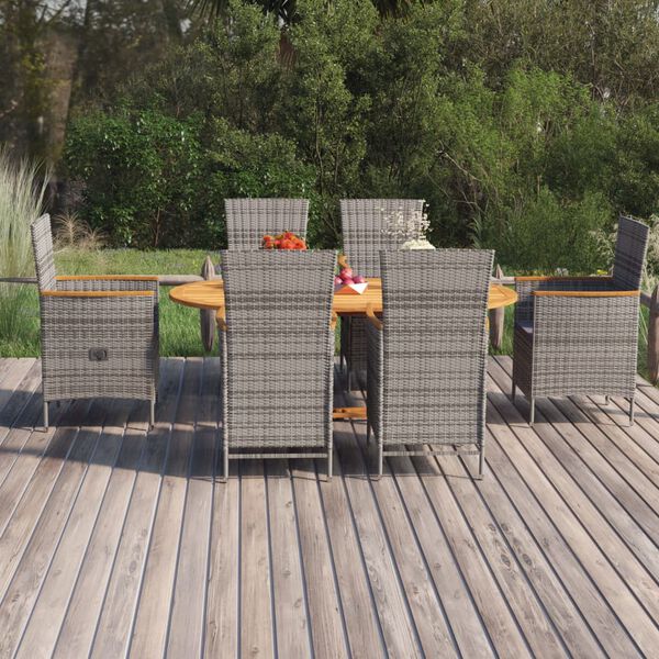vidaXL 7 Piece Garden Dining Set Poly Rattan Grey