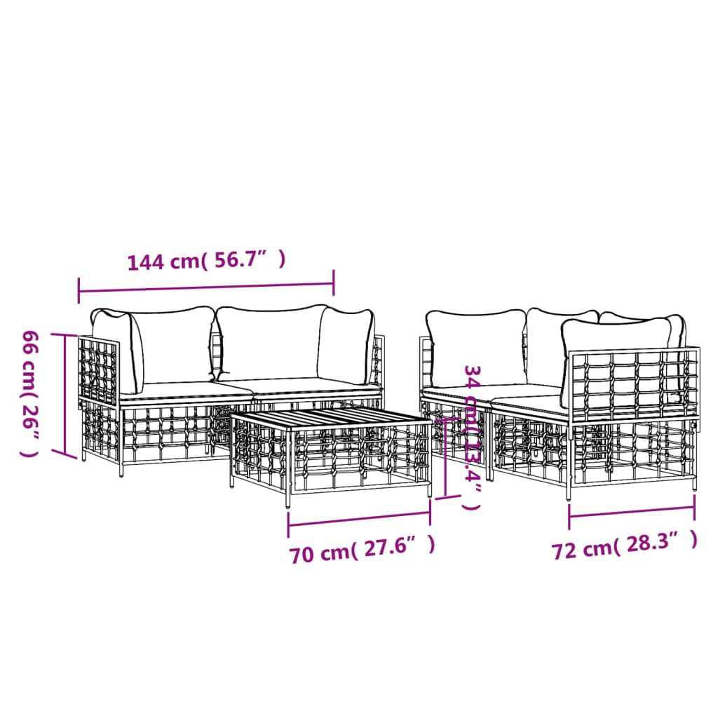vidaXL 5 Piece Garden Lounge Set with Cushions Anthracite Poly Rattan