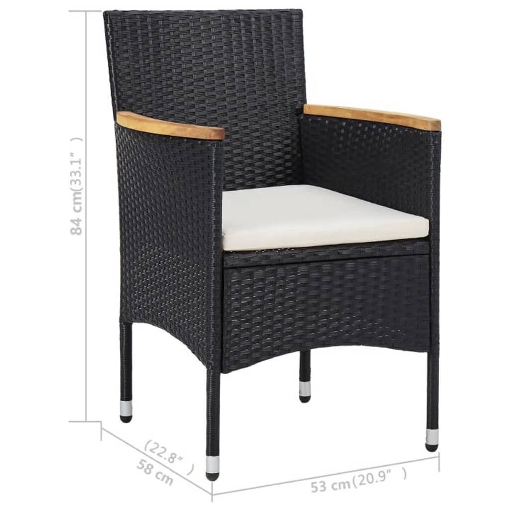 vidaXL 3 Piece Garden Dining Set Black Poly Rattan and Acacia Wood