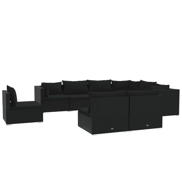vidaXL 9 Piece Garden Lounge Set with Cushions Poly Rattan Black