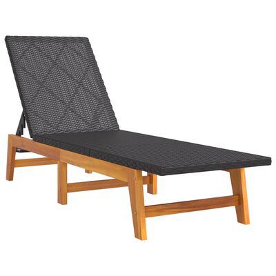 vidaXL Sun Lounger Black and Brown Poly Rattan&Solid Wood Acacia,  vidaXL Sun Lounger Black and Brown Poly Rattan&Solid Wood Acacia