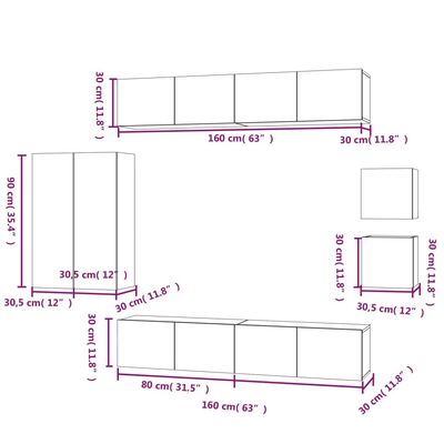 vidaXL 8 Piece TV Cabinet Set White Engineered Wood, white vidaXL 8 Piece TV Cabinet Set White Engineered Wood