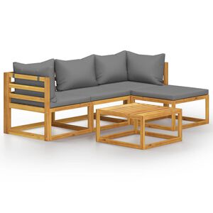 vidaXL 5 Piece Garden Lounge Set with Cushion Solid Acacia Wood