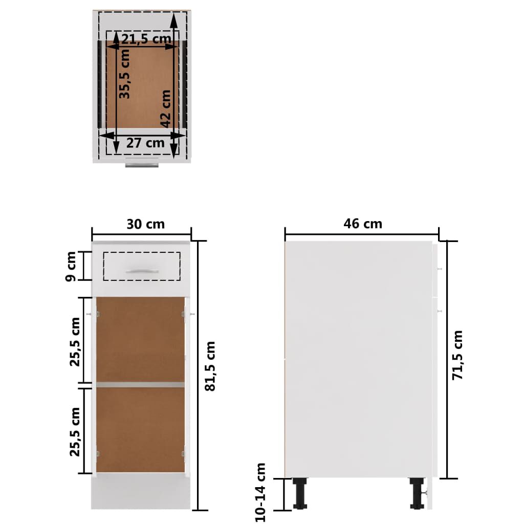 vidaXL Drawer Bottom Cabinet Lyon White 30x46x81.5 cm Engineered Wood