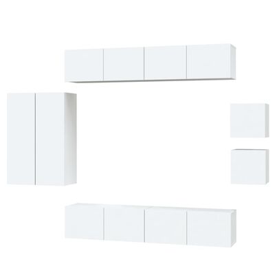 vidaXL 8 Piece TV Cabinet Set White Engineered Wood, white vidaXL 8 Piece TV Cabinet Set White Engineered Wood