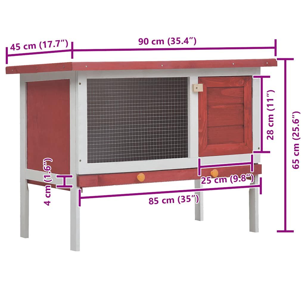 vidaXL Outdoor Rabbit Hutch 1 Layer Red Wood