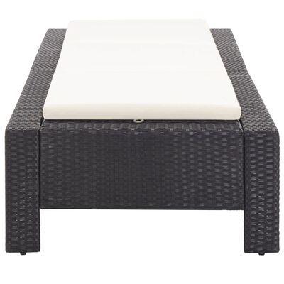 vidaXL Sunbed with Cushion Black Poly Rattan, black and white vidaXL Sunbed with Cushion Black Poly Rattan