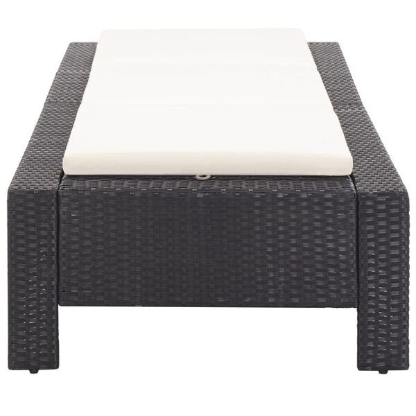 vidaXL Sunbed with Cushion Black Poly Rattan