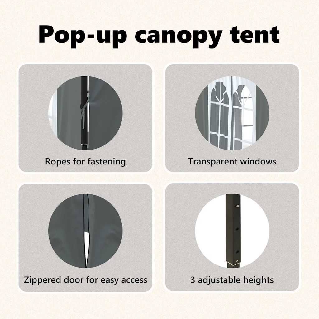 vidaXL Folding Party Tent with Sidewalls Anthracite 2x2 m