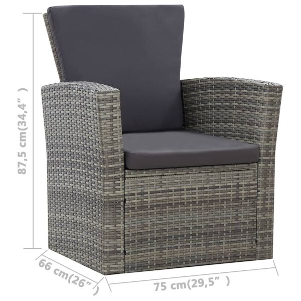 vidaXL 4 Piece Garden Lounge Set with Cushions Poly Rattan Grey